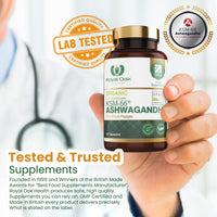 Organic High Concentration Full Spectrum KSM-66 ASHWAGANDHA with 5% Withanolides and Black Pepper, Made in Britain by Royal Oak Health, 60 Capsules