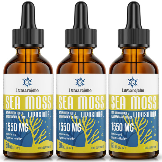 Lumarejebo Liposomal Irish Sea Moss Drops 1550MG, with Burdock Root and Bladderwrack Extract, 4X Stronger Than Pills & Gel, Support Gut & Immune Health (Pack of 3)