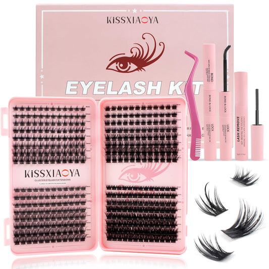 LYMYBETY Individual Eyelashes Kit, 392Pcs 4 Styles D Curl Mix9-16mm Soft Natural Cluster Lashes, with Eyelash Glue & Tweezers, DIY Lash Extensions for Christmas, Valentine's Day, Anniversary(Eyelash Book Kit)