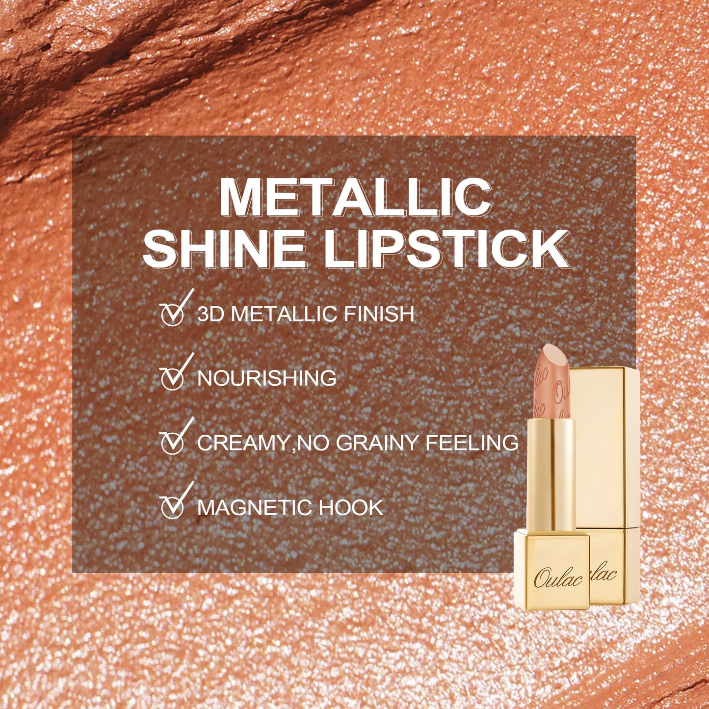 Oulac OULAC Glow Metallic Shine Lipstick, Nude High Impact Lipcolor, Lightweight Soft and Ultra Hydrating, Long Lasting, Vegan & Cruelty-Free, Full Coverage Lip Color 4.3 g/0.15 GM10 Chicness