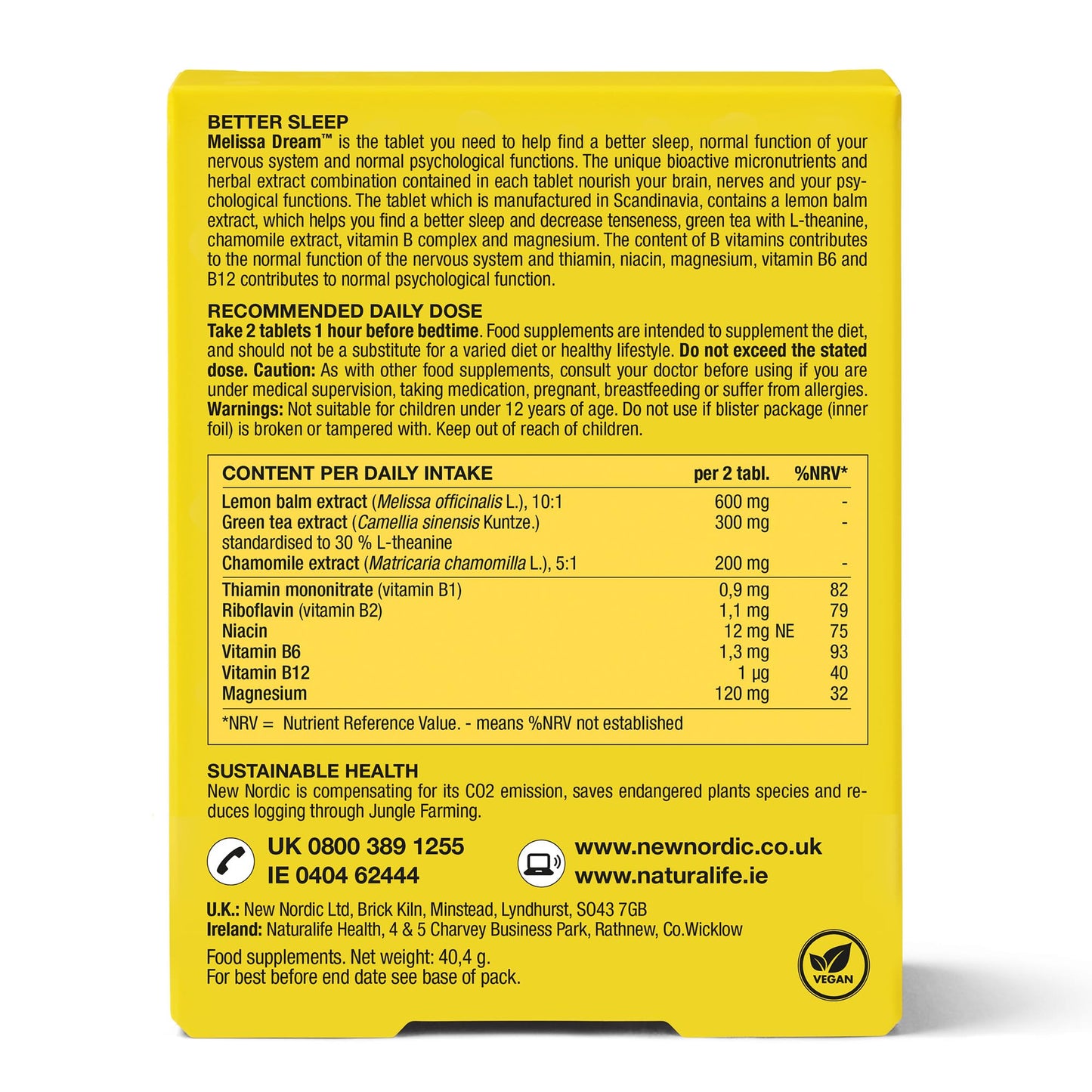 New Nordic Ltd New Nordic Melissa Dream - Melatonin-Free Natural Sleep Aid & Insomnia Relief for Adults - Magnesium & Chamomile - 100 Herbal Sleeping Tablets