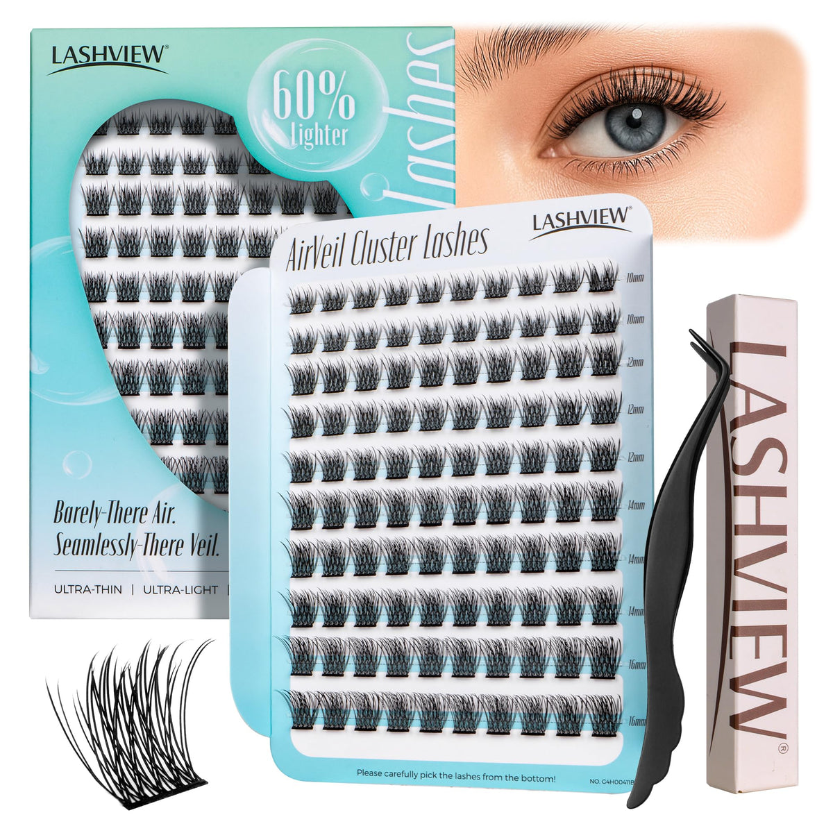 LASHVIEW Cluster Lashes,Lash Clusters Natural Look Cluster Lashes Extensions Super Thin Band & Soft Lashes Reusable 10-16mm MIX (03-N)