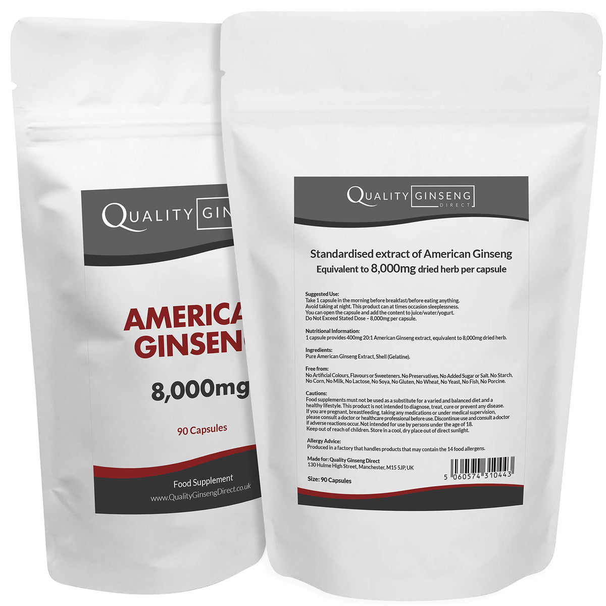 Quality Ginseng Direct American Ginseng - 8,000mg Capsules - Powerful Formula (90)
