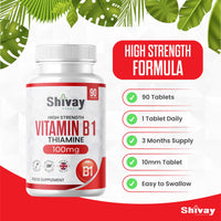 Vitamin B1 Thiamine 100mg Supplement | 90 Vegan Tablets | 3 Months Supply | Supports Heart, Nervous, Immune Function | Made in The UK - Shivay Herbals