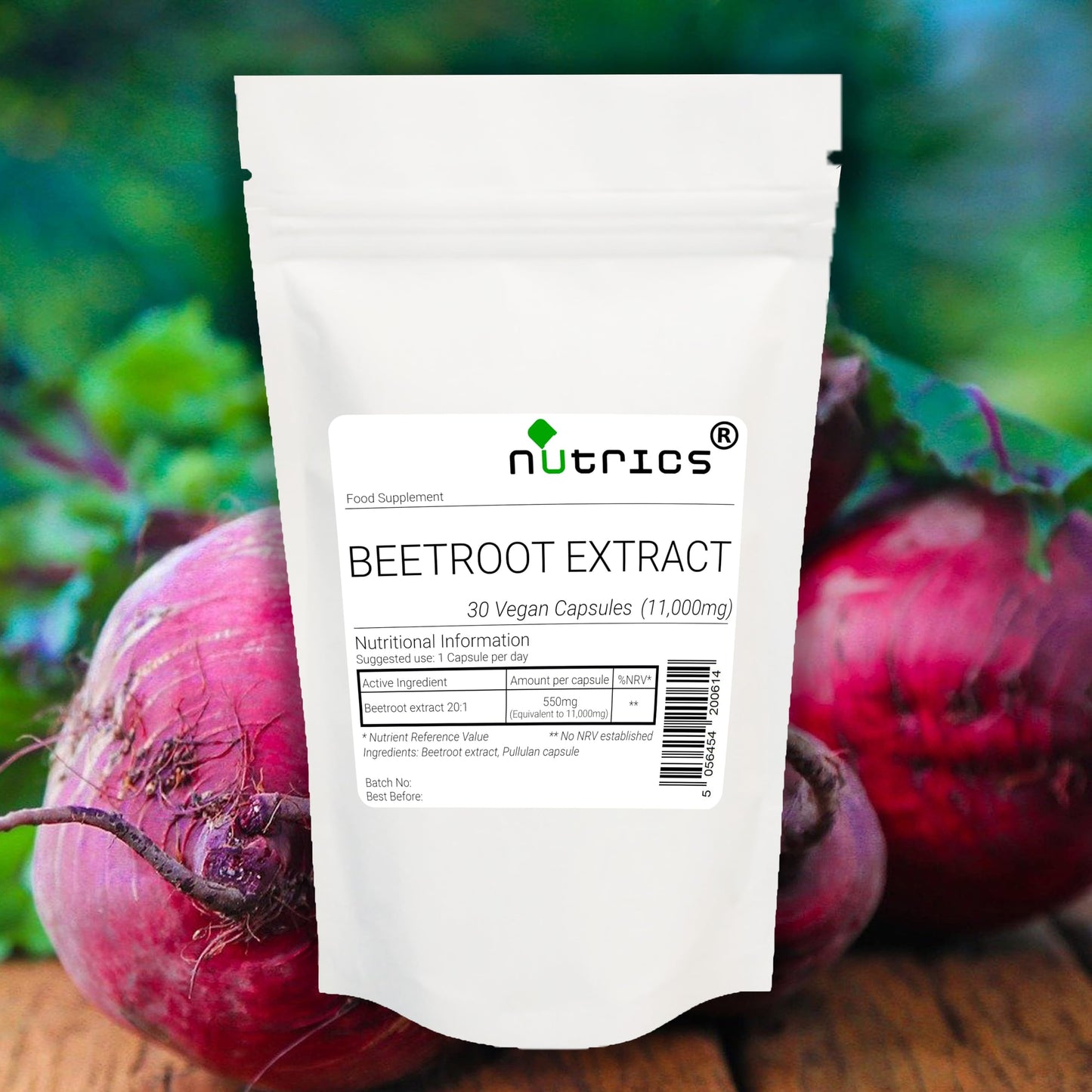 Nutrics® Beetroot Extract 20:1 11000mg Extract V Capsules 20:1 Vegan Capsules- Beta Vulgaris Strong Supplement - Suitable for Vegan Vegetarian Halal & Kosher Diet - 30 Capsules (1 Month supply)