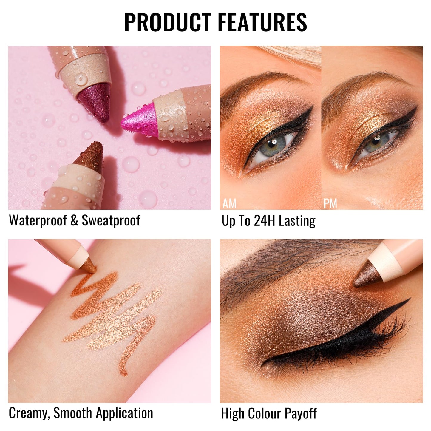 Oulac Nude Champagne Eyeshadow Stick - Shimmer Eye Shadow Pencil for Highlighter, Waterproof & Long Lasting, Blendable Glitter Eye Makeup, Vegan & Cruelty-Free 3.8g, (11) Golden Hour