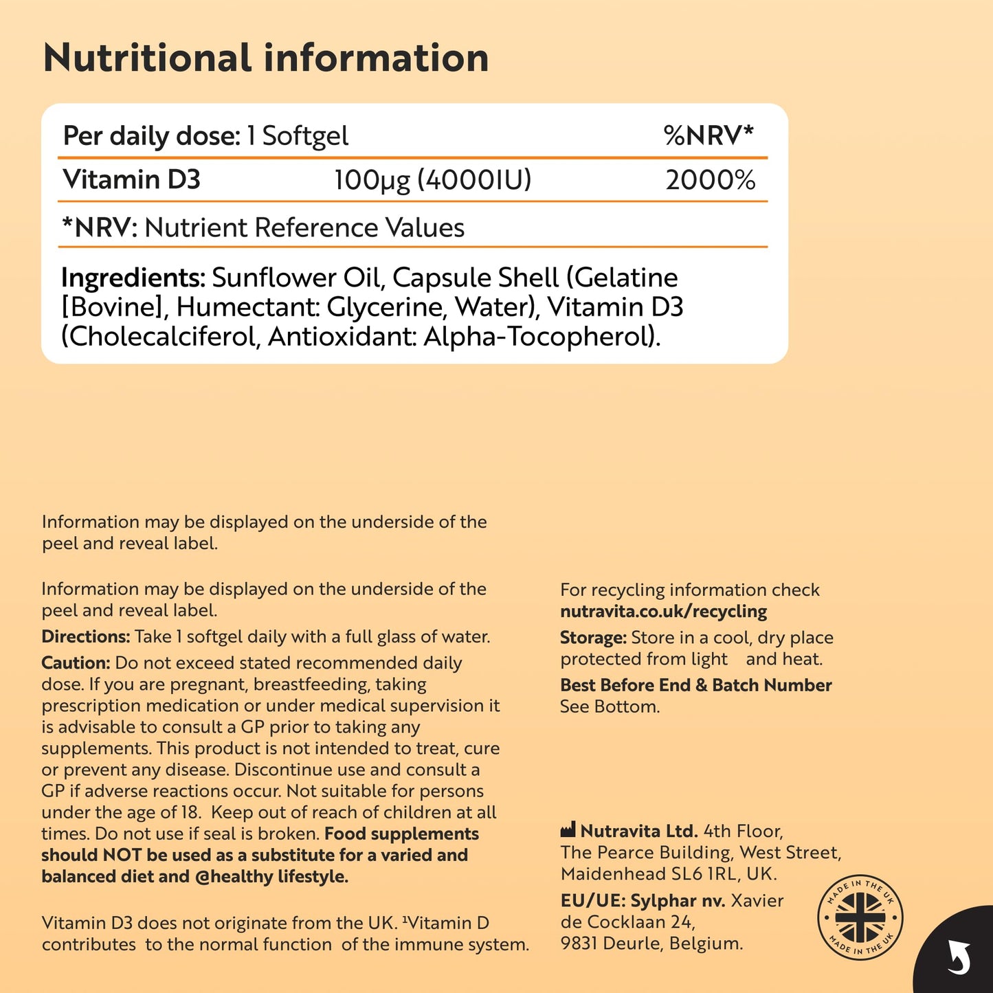 Nutravita Vitamin D3 4000 iu - 400 High Strength Easy to Swallow Premium Softgels - Over A Year's Supply - Max Strength Vitamin D3 Cholecalciferol Supplement - Manufactured in The UK