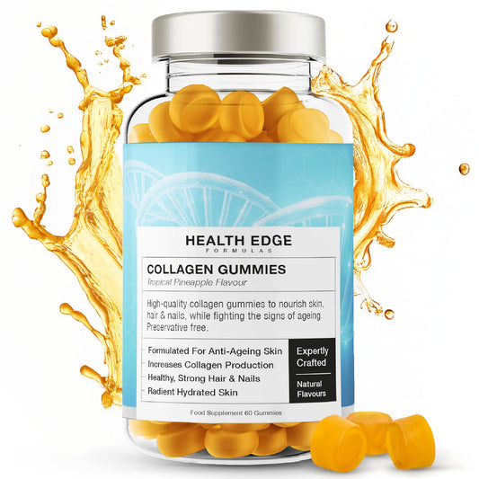 Health Edge Formulas Collagen Gummies - High Strength - for Skin, Hair, Nails, Bones, Muscles & Joints. Hydrolysed Collagen Peptides - Natural Pineapple Flavour, No Additives or Preservatives