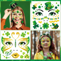 HOWAF 9pcs St Patricks Day Accessories Face Tattoos, Shamrock Face stickers Lucky Clover Leprechaun Irish Temporary Tattoos Stickers for St. Patrick's Day Decorations St Patricks Day Outfits Makeup
