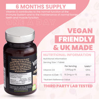 Only Nutrients | Vitamin D3 4000iu & Vitamin K2 125ug MK7 | 180 D3 K2 Enriched Vegetarian Tablets | Max Strength Supplement for Bone, Muscle & Immune System Support | UK Made Vitamin D Tablets