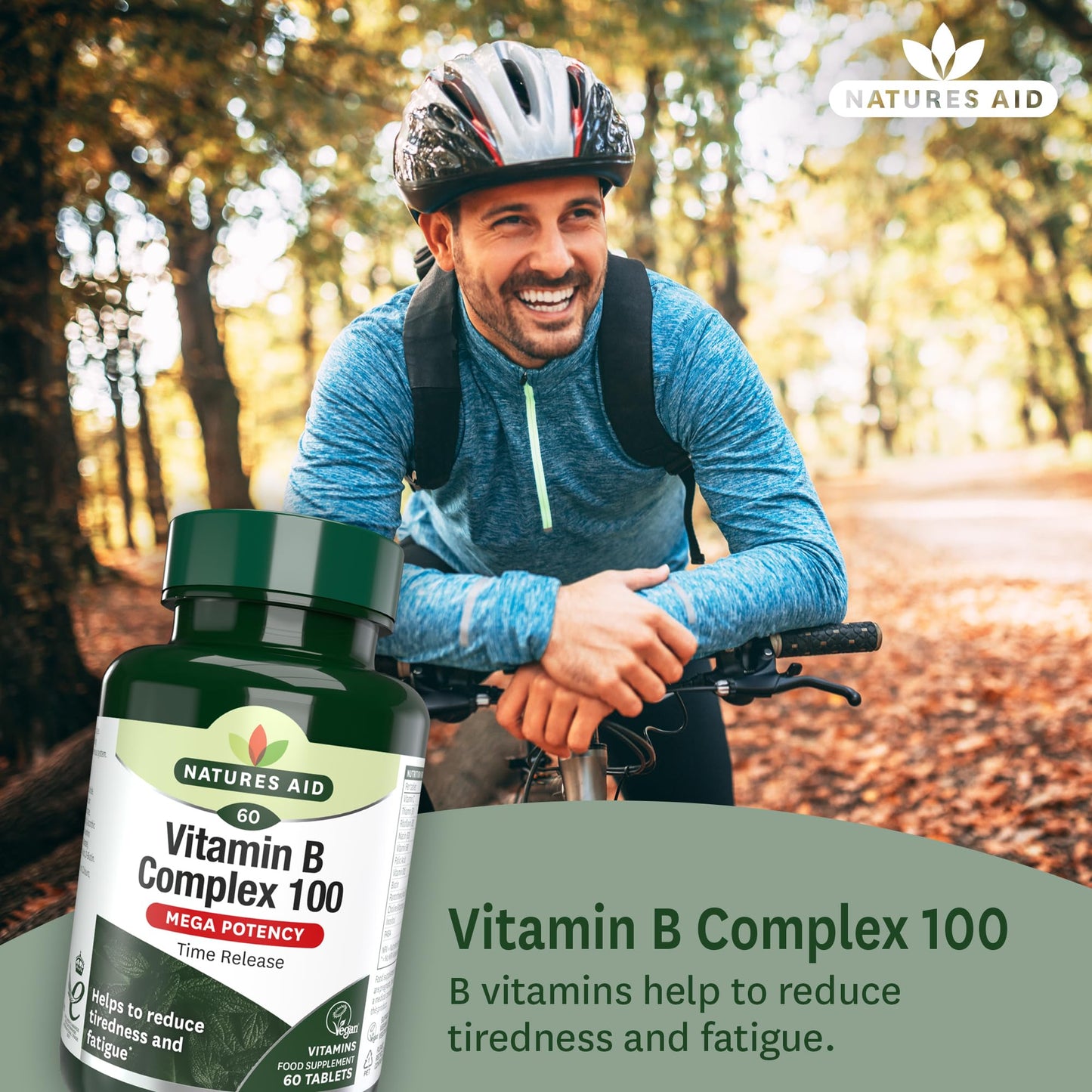 Natures Aid Vitamin B Complex 100mg – High Strength B Vitamins for Energy, Metabolism, Nervous System & Immune Support – Vegan, Gluten-Free, Non-GMO – Natural Supplement – 60 Tablets