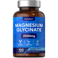 Magnesium Glycinate Supplement | 2000mg | 100 Vegan Tablets | High Strength Providing 400mg of Elemental Magnesium | Nervous System Support | by Horbaach