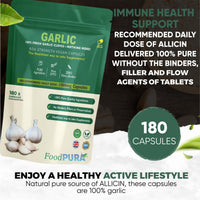 FoodPURA 180 X Pure Garlic Capsules Recommended Daily Strength 1000mg - Capsules are The SAFEST Way to take Any Supplement! HACCP Certified, Manufactured in The UK.