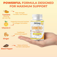 Turmeric Tablets 2600mg with Black Pepper & Ginger Boosted with Vitamin C | 180 High Strength Curcumin Supplements - 3 Month Supply Vegan Active Curcumin Made in The UK by Shivay Herbals