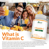 Vitamin C 1000mg - 180 Vegan Tablets - 6 Month Supply - High Strength Ascorbic Acid - Supports Immune System, Energy & Collagen Formation - Nu U Nutrition