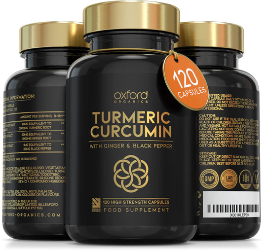 Advanced Turmeric Capsules High Strength 3000mg, Ginger & Black Pepper | ONE per Day | 4 Month Supply | Turmeric and Black Pepper Capsules Locally Made in UK | Turmeric Powder Joint Care Supplements