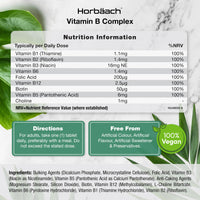 Horbäach Vitamin B Complex | 365 Tablets | 100% NRV of All B Vitamins B1, B2, B3, B5, B6, B12, Folic Acid and Biotin | Vegan Supplement | by Horbaach