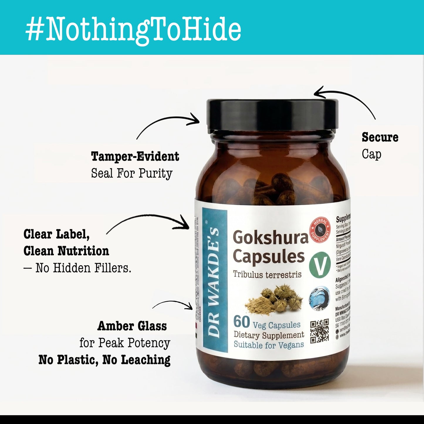 DR WAKDE's DR WAKDE'S Gokshura Capsules (Tribulus terrestris) - 60 Veg Caps | 100% Pure, All-Natural | Vegan, Plant-Based, Supports Vitality and Urinary Health