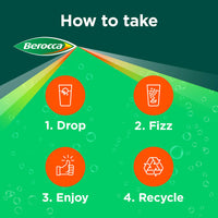 Berocca Vitamin C Effervescent Tablets, with Magnesium, Vitamin B12 and Vitamin B Complex (B1, B2, B3, B5, B6, B7, B9 and B12), Orange Flavour Tablets, 15 Tablets
