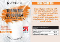 PuroSure Purosure Organic Turmeric (Curcuma Longa) Capsules High Strength and Organic Black Pepper with Active Curcumin with Organic Ginger - 120 Vegetarian and Vegan Organic Capsules