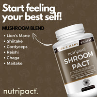 Multi Mushroom Complex by Nutripact - Contains Lions Mane, Reishi, Chaga Mushroom Powder, Shitake, Cordyceps & Maitake - High Strength Vegan Supplement - 60 Capsules - Shroompact
