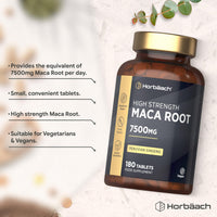 Horbäach Maca Root 7500mg | High Strength Maca Supplement for Men & Women | Peruvian Ginseng Extract | 180 Vegan Tablets | by Horbaach