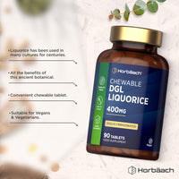 Horbäach DGL Licorice Root Tablets 400mg | Chewable Tablets | High Strength Liquorice Root Extract | 90 Count | Suitable for Vegetarians & Vegans | by Horbaach
