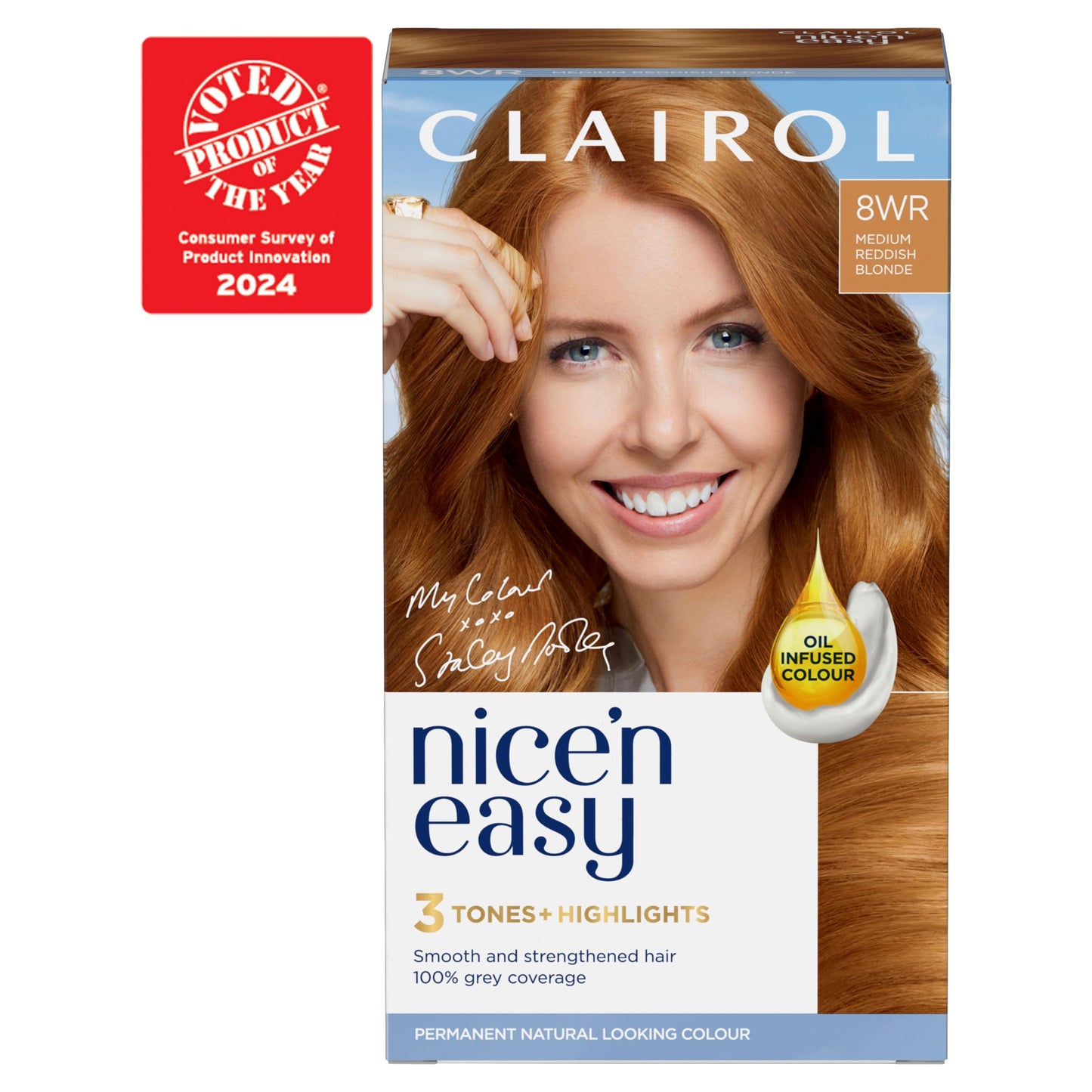 Clairol Nice'n Easy Crème, Natural Looking Oil Infused Permanent Hair Dye, 8WR Golden Auburn