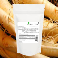Nutrics® 25,000mg Korean Ginseng Capsules 50:1 80% Ginsensides Strong Panax 100% Pure Strong V Capsules - Suitable for Vegan Vegetarian Halal & Kosher Diet- 30 Capsules (1 Month Supply)