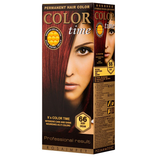 COLOR TIME | Permanent Gel Hair Dye Ruby Dream Color 66 | Enriched with Royal Jelly and Vitamin C | Permanent Hair Color | Covers Gray Hair | 100 ML