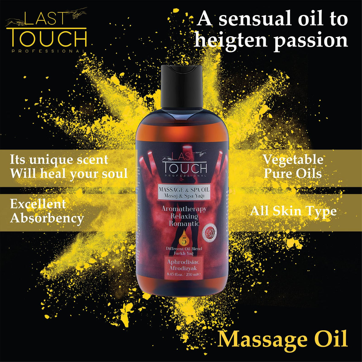 LAST TOUCH Aphrodisiac Sensual Massage Oil for Couples Sexual - Massage Oils for Date Night - Massage Oil for Massage Therapy - Aromatherapy Oil for Intimate Moments - Aphrodisiac Oil 8.45 fl oz