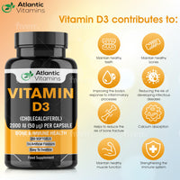 Vitamin D3 2000iu Softgel Capsules - High Strength Vitamin D for Immune Support - Healthy Bones and Teeth - Muscle Function - Easy to Swallow Cholecalciferol VIT D3 - Atlantic Vitamins - UK Made