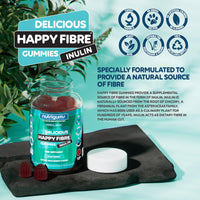 Nutrigums Happy Fibre (Inulin) Chicory Root Prebiotic Gummy | 3.8g Fibre | Mixed Berry Flavour | 60 Vegan Gummies | No Added Sugar | Gut Health and Digestive System Support by NUTRIGUMS®