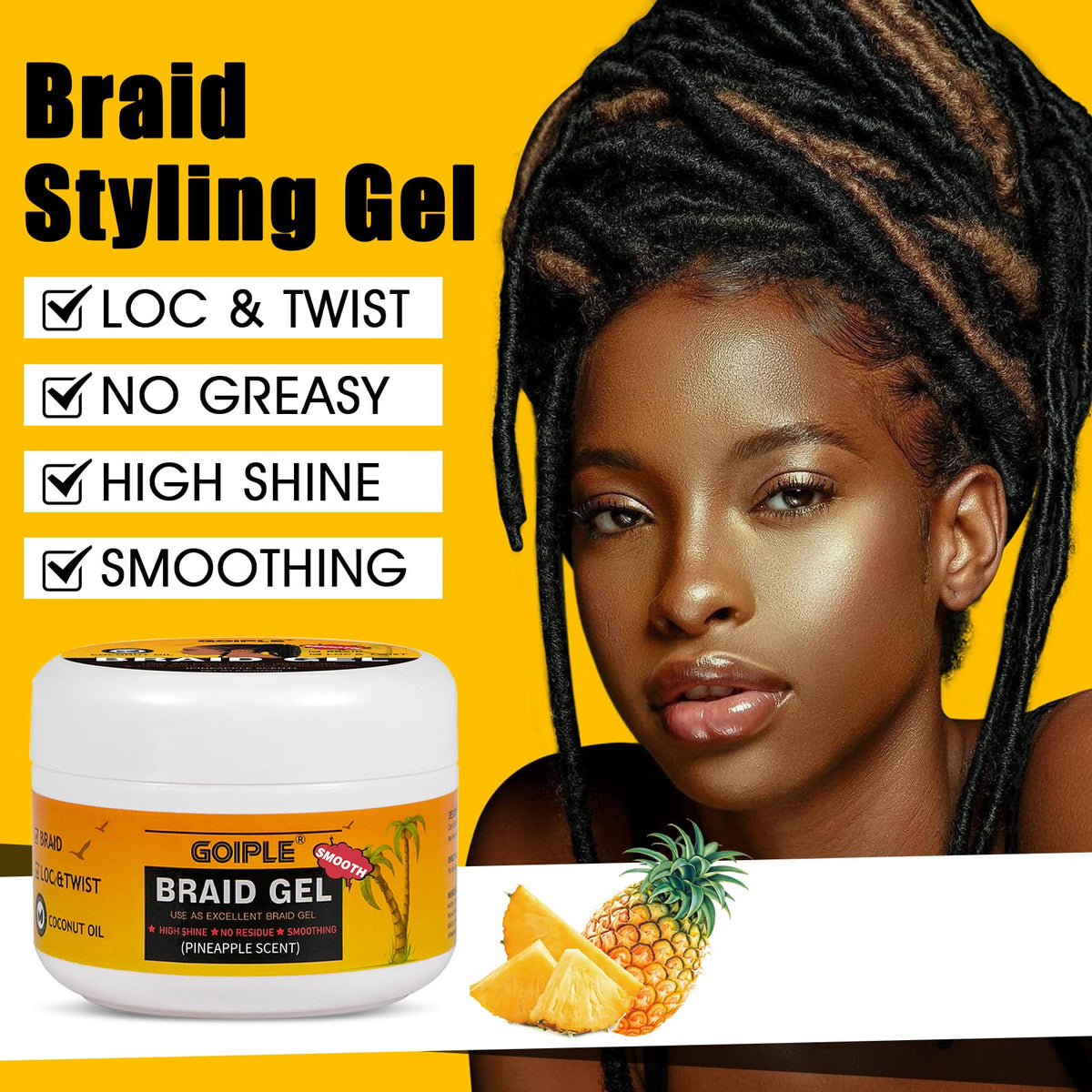 WOZUTUNT Strong Hold Braiding Gel for Twists, Locs, Edges, Cornrows - with Hair Combs for Effortless Styling - No Flake, High Shine, Smoothing, Tames Frizz Braid Gel & Edge Control 8.8 OZ