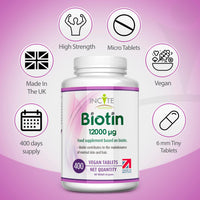 Biotin Hair Growth Supplement 12,000mcg - 400 Tiny 6mm Tablets (Full Year Plus Supply) - Biotin Hair Growth Tablets for Men & Women Biotin Tablets