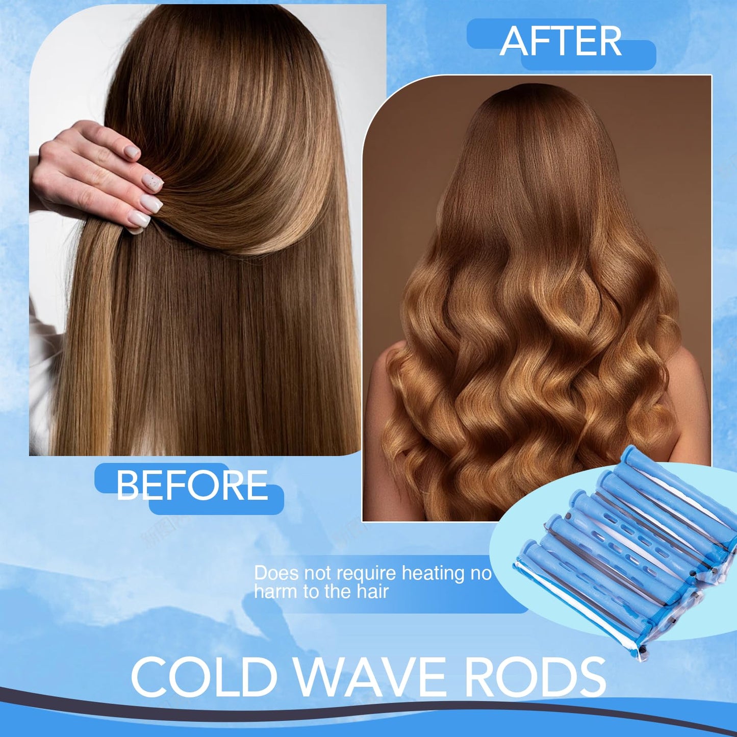 Ninnyi 30 PCS Blue Perm Rods, 0.35 inch Perm Kit Short Hair Men, Plastic Perming Rods Curlers Hair Roller with Steel Tail Comb