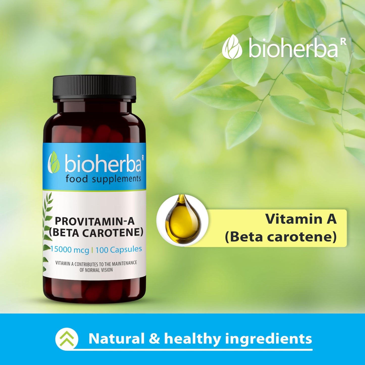 Beta-Carotene 15,000 mcg – 200 Capsules | High-Potency Provitamin A Supplement for Skin, Vision and Immune Support by BIOHERBA