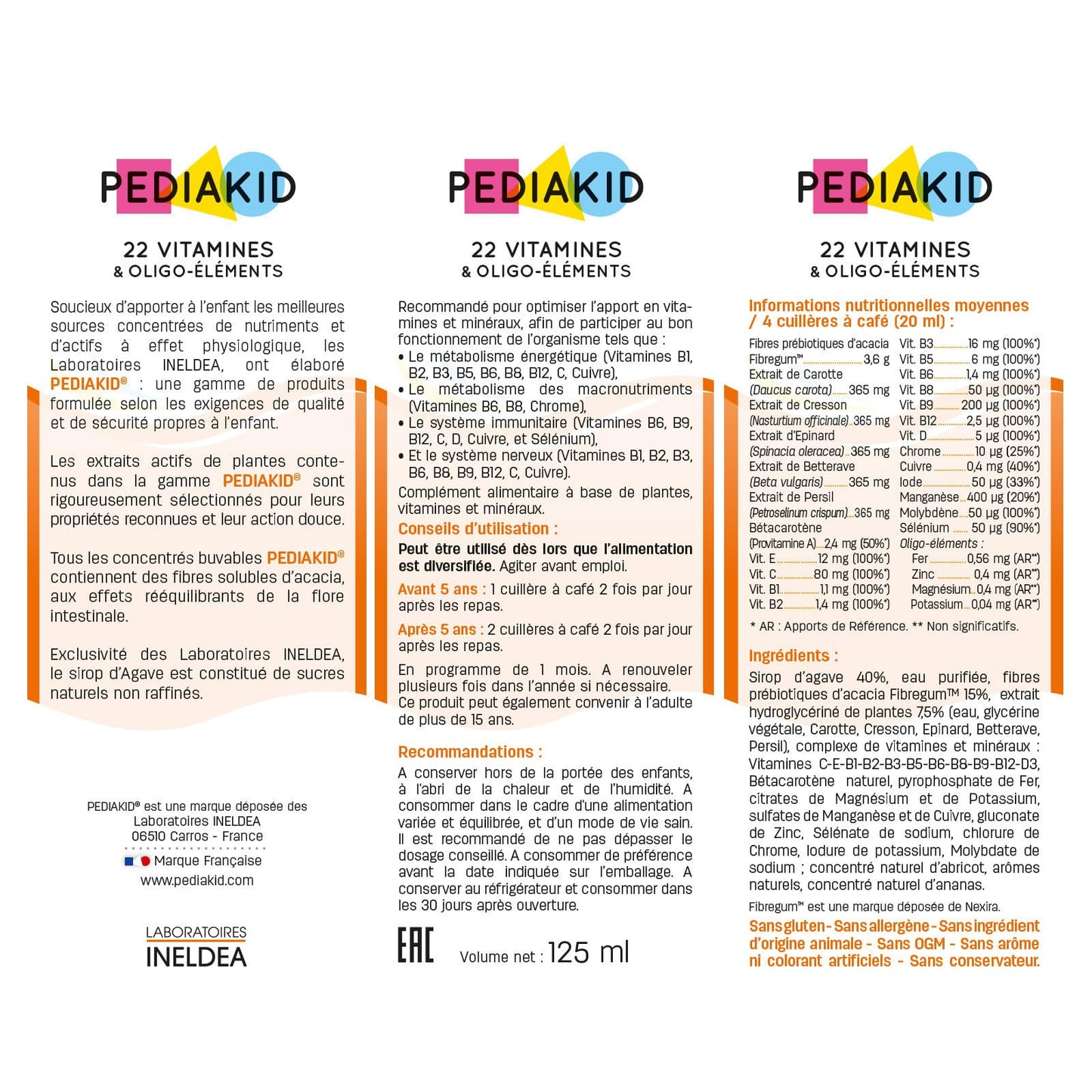 Pediakid 22 Vitamins and Trace Elements 125 ml of Ineldea