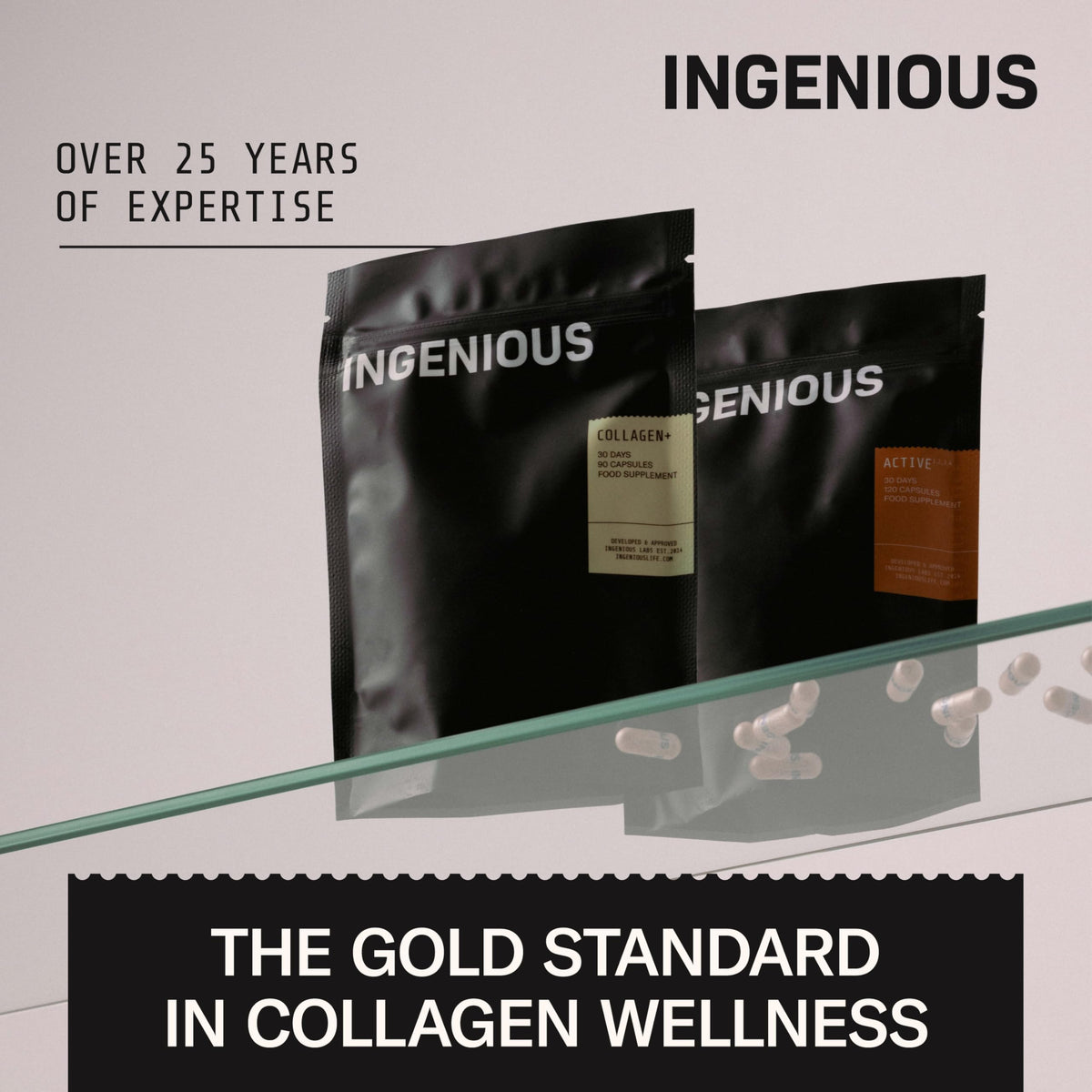InGenious INGENIOUS Active Hydrolysed Marine Collagen Capsules, 100% Pure Marine Collagen Peptides Capsules with Hyaluronic Acid, Natural Astaxanthin, and ActiGin, Boosts Endurance and Recovery (30 Day Supply)