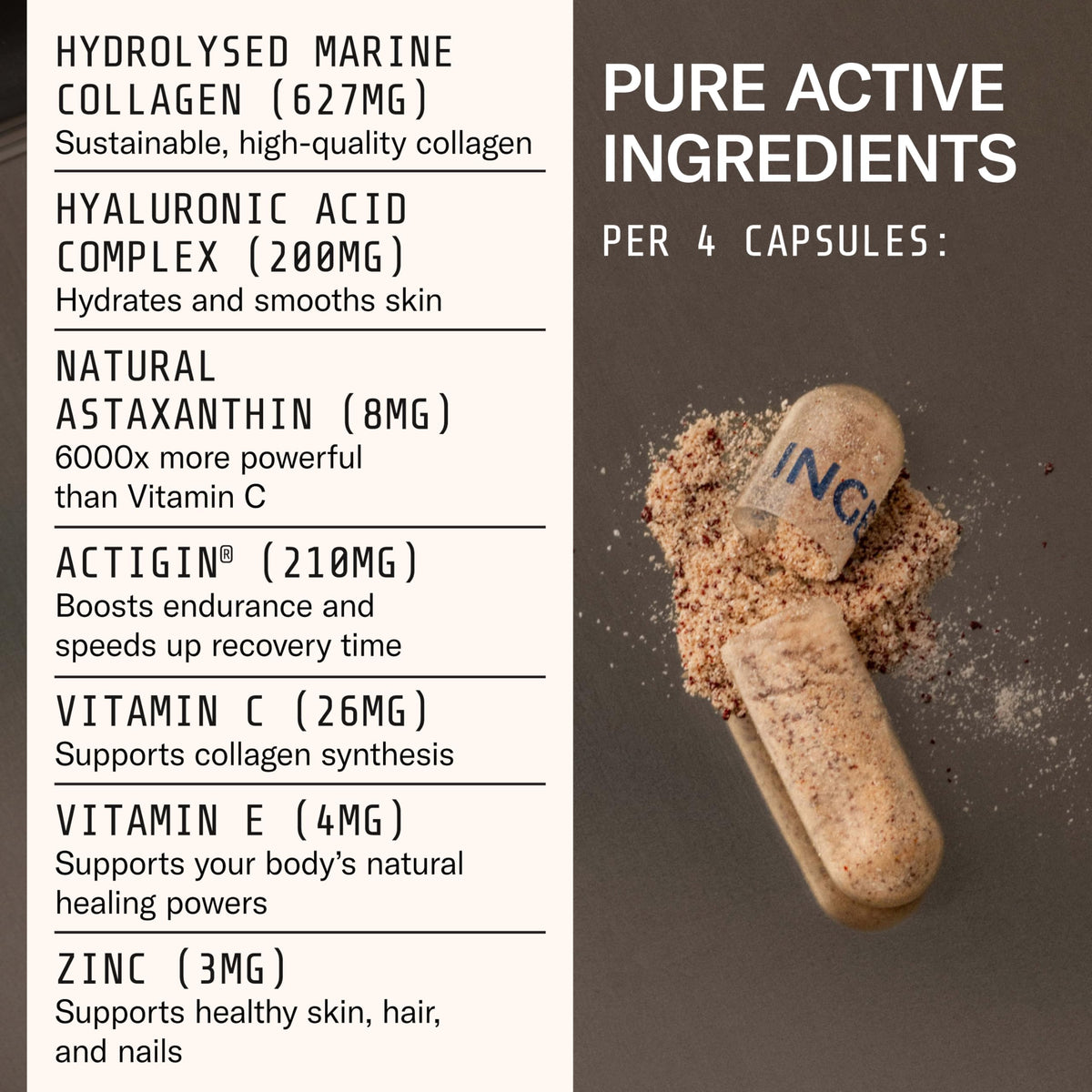 InGenious INGENIOUS Active Hydrolysed Marine Collagen Capsules, 100% Pure Marine Collagen Peptides Capsules with Hyaluronic Acid, Natural Astaxanthin, and ActiGin, Boosts Endurance and Recovery (30 Day Supply)