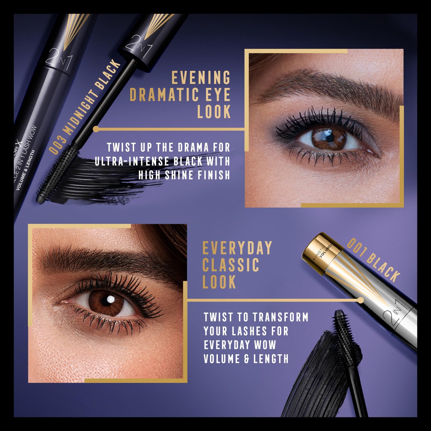 Max Factor Masterpiece 2-in-1 Lash Wow Mascara - 003 - Midnight Black, 7ml