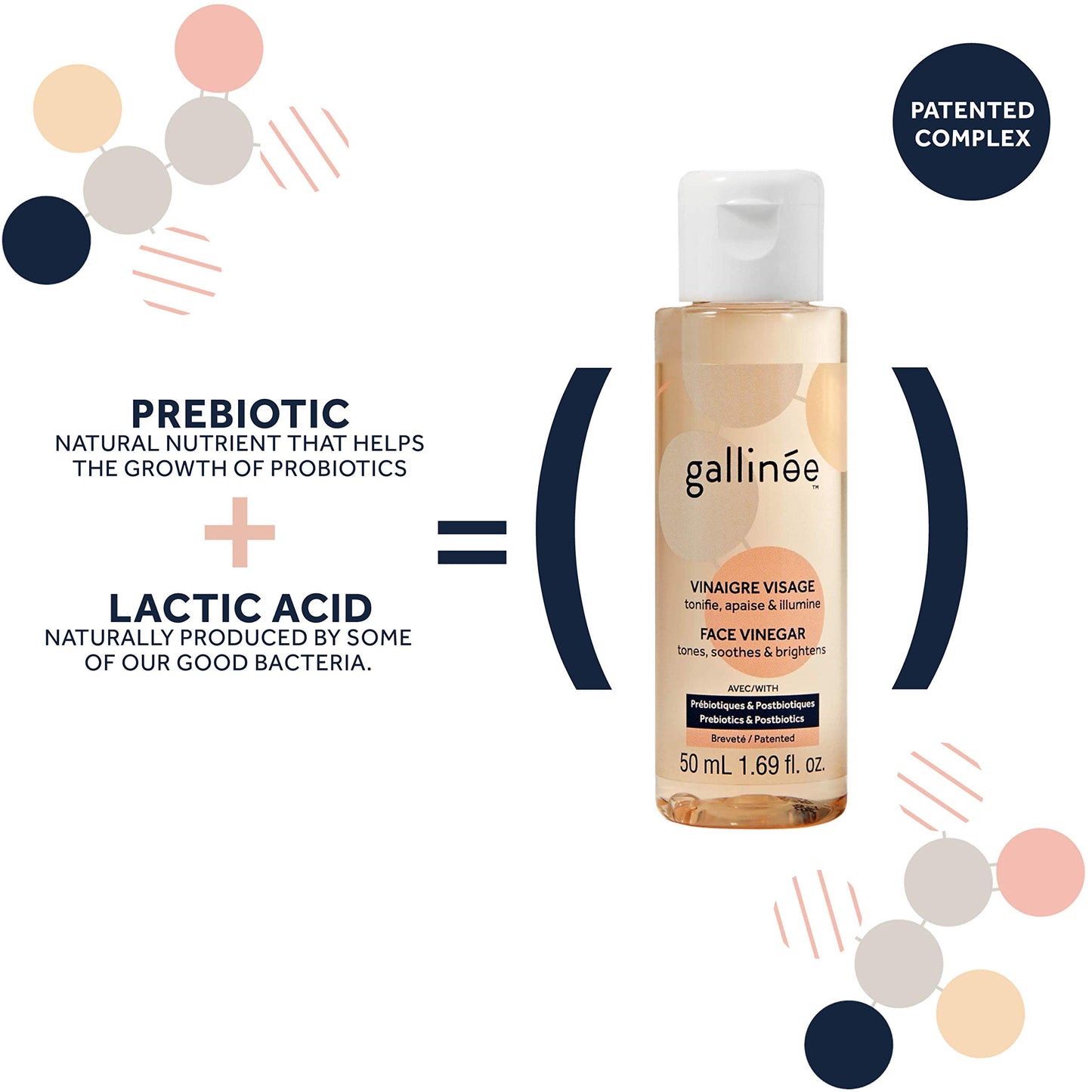 Gallinee Face Vinegar – Travel Size Natural Hydrating Prebiotic Facial Cleansing Toner with Lactic Acid, 50ml