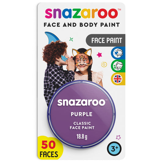 Snazaroo Classic Face and Body Paint for Kids and Adults, Blister Purple Colour, Water Based, Easily Washable, Non-Toxic, Makeup, Body Painting for Parties, for Ages 3+