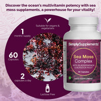 Simply Supplements Sea Moss Capsules | Powerhouse Nutrition from The Ocean | with Added Bladderwrack & Burdock Root | 60 Capsules| Made in The UK