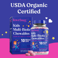 LOVEBUG Lovebug Kids Probiotic Chewables - 10 Billion CFU with Prebiotics - Friendly Bio Cultures for Children & Toddlers (Age 4+) - 30 Chewable Berry Flavour Tablets - Gentle Support for Childrens Gut Health