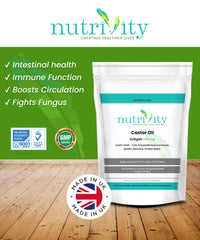 Castor Oil 500mg Soft Gels | Intestinal Help | Constipation Relief | Healthy Hair & Skin | Made in The UK to GMP Standards by Nutrivity (60)