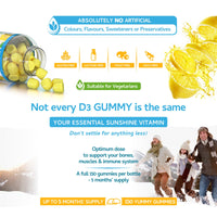 swiss bioenergetics Vitamin D3 Gummies 25µg 1000IU - 150 Natural Lemon Flavour Chewable Yummy Gummies - 5 Month Supply - Made in The UK