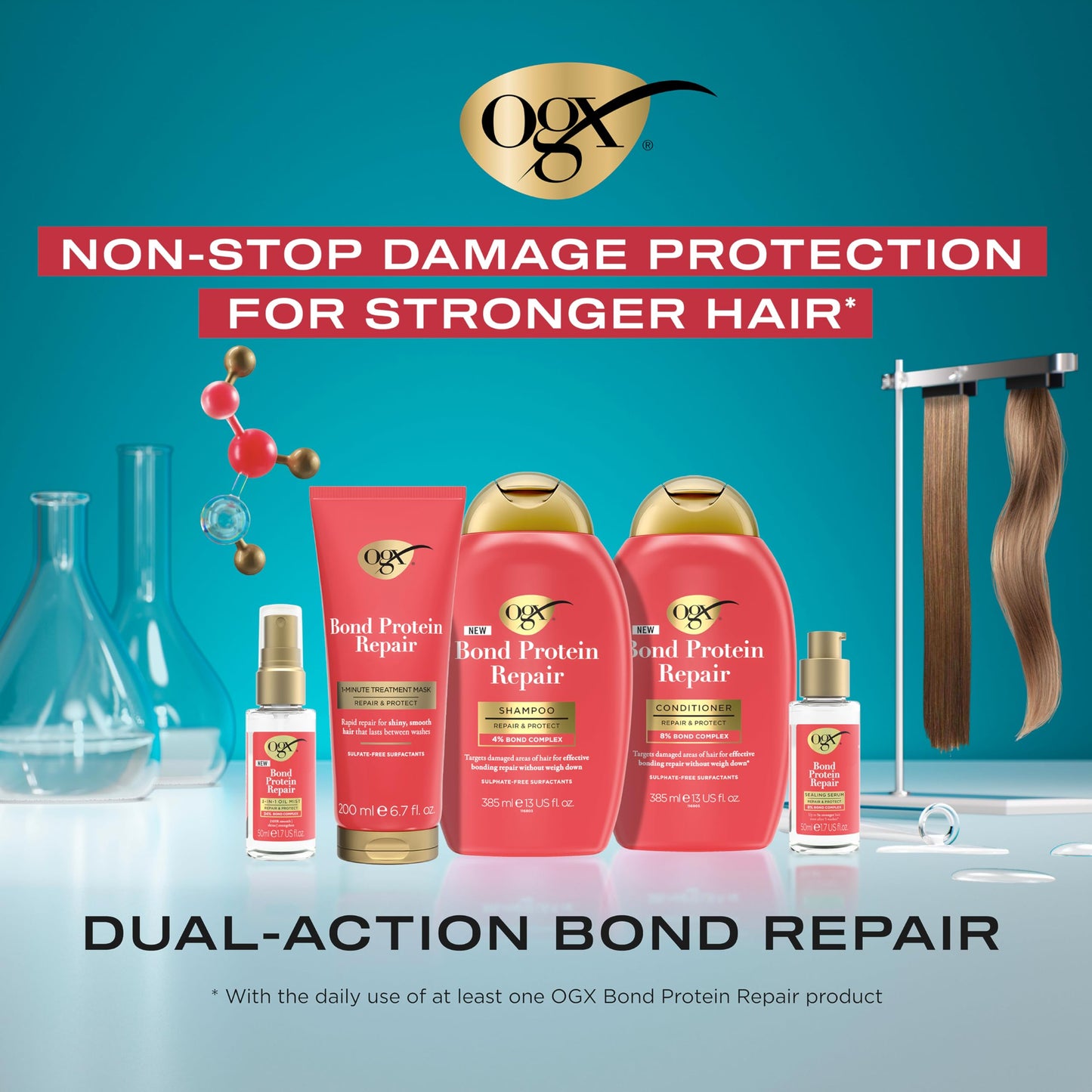 OGX Bond Protein Repair Conditioner with 8% Bond Complex, Targets Damaged Areas of Hair for Effective Bonding Repair without Weighing It Down, Sulfate Free, 385ml
