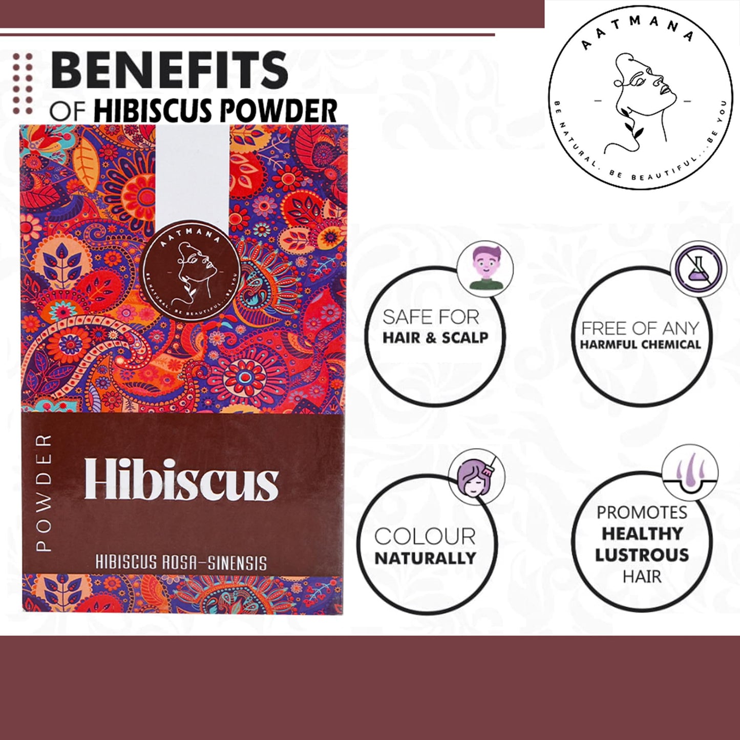 AATMANA Hibiscus Powder | Sabdariffa | Rosa Sinensis | Natural Powder for Hair & Skin | Prevent hair Problem & Minimizes Skin Pores for Men & Women 100g