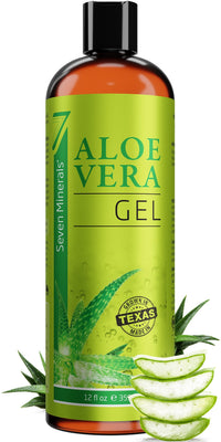 Seven Minerals Organic Aloe Vera Gel with 100% Pure Aloe from Freshly Cut Aloe - NO ACRYLATES & CROSSPOLYMERS, so it absorbs Rapidly with No Sticky Residue - Big 355 ml / 12 fl oz